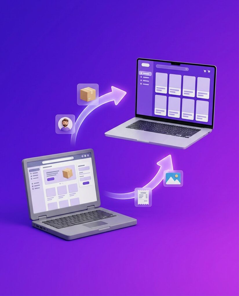 Dane sklepu przenoszone ze starego laptopa na nowy sklep: produkty, klienci, zamówienia i zdjęcia