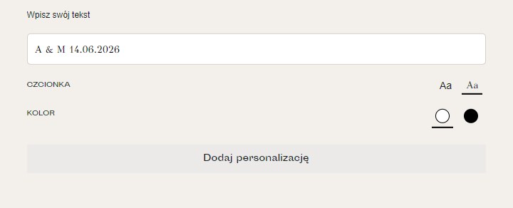 Okno personalizacji haftem w sklepie Ripense: własny tekst, wybór czcionki i koloru nici